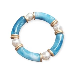 Elegant Blue and Gold Bracelet with Pearls